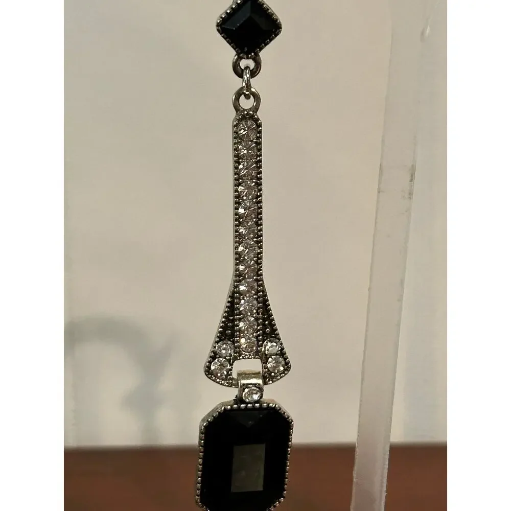Vintage Flapper Style Dangle Earrings 1920s Gatsby Art Deco 3 Inch Drop